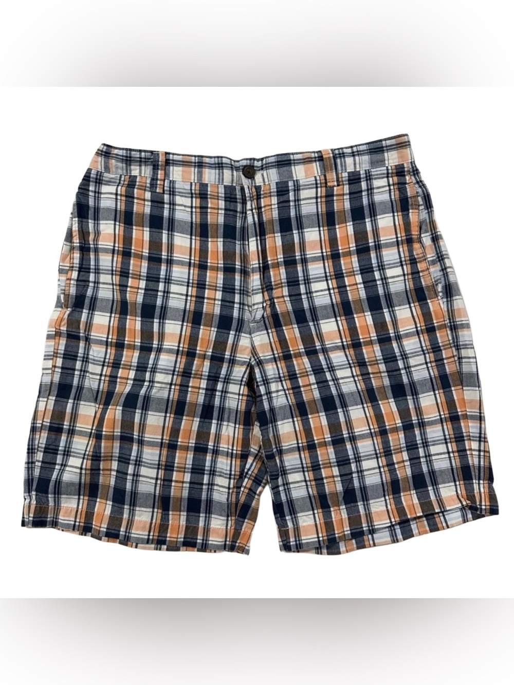 Chaps Plaid Shorts Men’s 34 Blue Orange 100% Cotton 9” Inseam Classic Fit